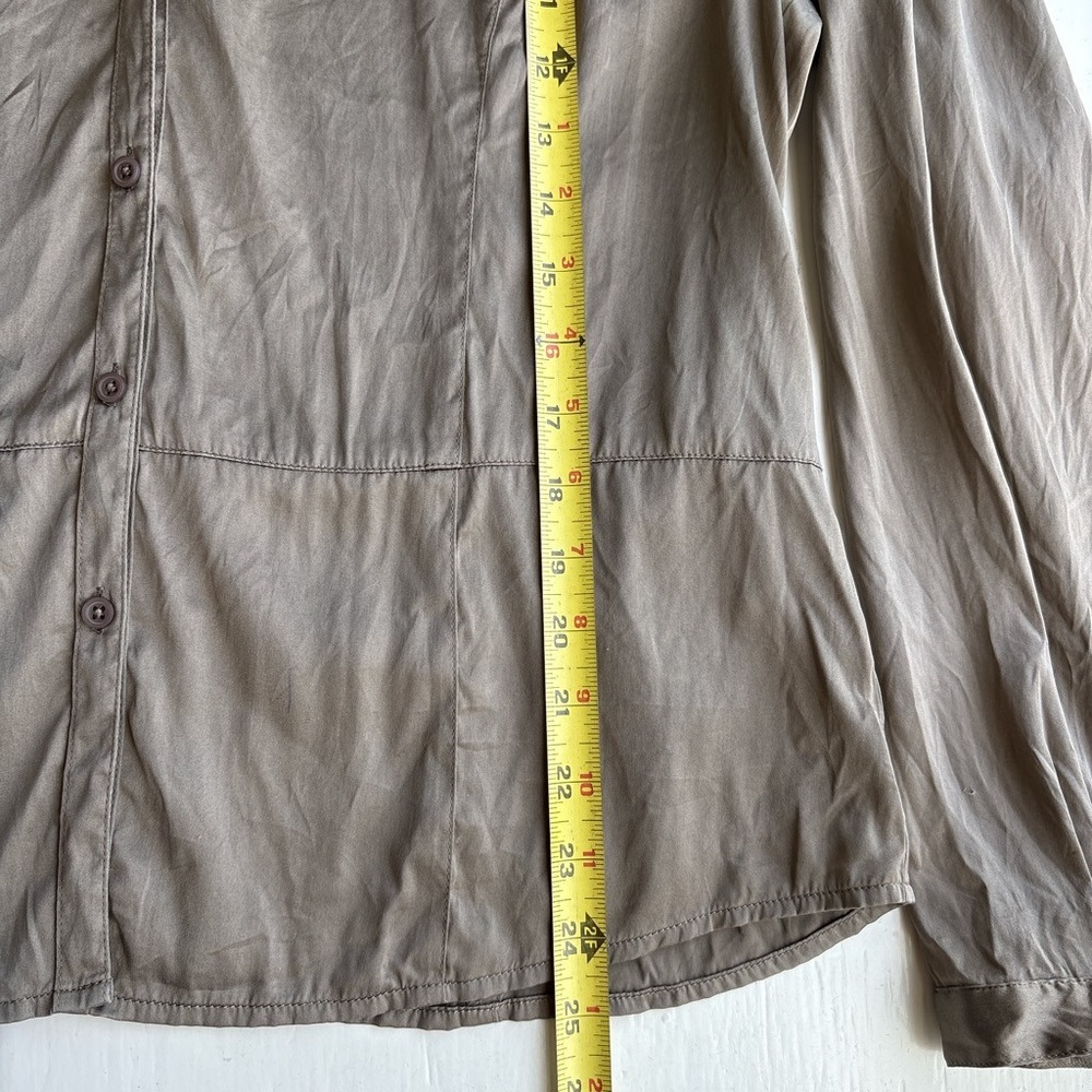 Semantiks Silk Blend Women XL Button Up Shirt Taupe Brown Long Sleeve Stretch - Picture 7 of 10
